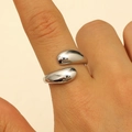 Bague ouverte argentée minimaliste avec double motif goutte sur l'index - Argent Larme Ouvert (1576)