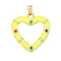 Golden heart pendant with yellow enamel and colorful round gemstones for jewelry making - Yellow Heart with 4 Gems Style (L282538-Yellow)
