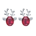 Christmas reindeer stud earrings with red oval gemstone and silver antlers - A138-40 Purple Red Reindeer Crystal