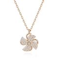 Rose gold stainless steel necklace featuring a rotating flower pendant with zircons - Rose Gold Rhinestone Pinwheel