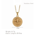 Golden stainless steel compass pendant necklace with 20mm diameter and 45+5cm adjustable chain - LN1145 Solid Compass / Gold