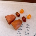 Retro resin and wood bead earrings featuring amber tones on a natural linen backdrop - Silver Earring Post - Coffee - Square