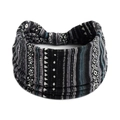 Böhmisches Yoga-Haarband mit geometrischen Streifen in Schwarz und Blau, dehnbar - Blau Grau Geometrisch Boho (#132)