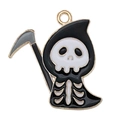 Cartoon Grim Reaper charm in black and white enamel with golden metal trim for jewelry - 1pc Black Scythe Reaper Skeleton (25x22mm)
