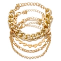 Set di 4 braccialetti dorati multistrato con maglia cubana e dettagli a cuore - Catene Assortite Oro