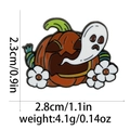 Halloween enamel pin with orange pumpkin, white ghost and flowers on white background - Pumpkin Ghost with Flowers (C2824-7)