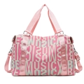 Borsa da viaggio rosa stampata con motivi di lettere musicali e tracolla regolabile - Rosa