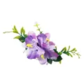 Bohemian purple floral hair comb with lifelike hibiscus flowers and green leaves - FS36-4 Purple