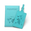 Tiffany blue world map travel set with PU leather passport holder and luggage tag - Set / Sky Blue