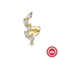 Golden S925 sterling silver cartilage stud with marquise-cut zircon heart detail - Single Gold #3 (Five Marquise Leaf)