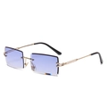 Frameless rectangular sunglasses with purple gradient lenses and gold metal arms - Gold Frame Deep Gradient Blue C16