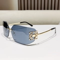 Frameless oversized square sunglasses with blue lenses and gold metal Anagram temples - Gold Frame Black Grey