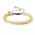 Adjustable beige round natural stone bead bracelet with black hand-woven cord - 6mm (Stretchable) / Yellow Jade