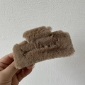 Close-up of coffee brown plush hair claw clip with soft faux fur texture for women - Brown