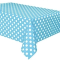 Light blue disposable tablecloth with white polka dots for racing birthday party - Light Blue Polka Dot