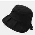 Black wide brim bucket hat for women with foldable bow design and sun protection - M(56-58cm) / Black