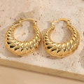 Polished 14K gold plated chunky croissant hoop earrings with a twisted texture design - Chunky Spiral Hoop
