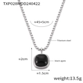 Silver titanium steel necklace with square black agate pendant in vintage British style - Steel Color Black Onyx Necklace (TXP028)