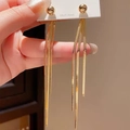 Golden tassel fan-shaped pearl earrings with polished ball and S925 silver post - 31# Silver Earring Post-Regular-Golden Tassel