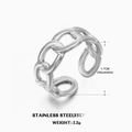Silver adjustable Cuban chain ring in stainless steel with open band design - Chain Link Open Ring / Steel