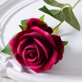 Single stem dark red velvet artificial rose flower for home and wedding decor - 7cm / Rose Red (Velvet)