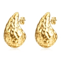 Orecchini a goccia in acciaio inossidabile dorato con finitura martellata - Goccia d'Oro Martellata Densa