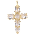 Detail of gold cross pendant featuring pear-shaped zircons and crystal embellishments - Style 35/Gold Heart Clear Pear Stone Cross