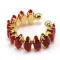 Anillo abierto de acero inoxidable chapado en oro 18K con circonitas rojas talla marquesa - Zyg369 Rojo / Diseño Abierto Ajustable