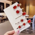 Five-piece vintage hair clip set with ruby-red crystals and faux pearls in gold finish - Red Gold 5-Piece Set