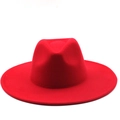 Close-up of bright red wool felt wide brim fedora hat showing texture and silhouette - M (56-58cm) / Red