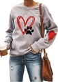 Grey Valentine's Day long sleeve sweatshirt with red heart and black paw print pattern - Grey Red Heart Paw