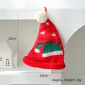 Mini bonnet de Noël rouge tricoté avec pompon blanc et motifs de flocons pour sapin - 28g / Chapeau de Noël Rouge