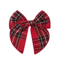 Detailed view of large red tartan plaid swallowtail bow clip for girls' Christmas style - Tartan Plaid (3)