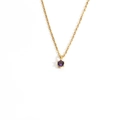 Minimalist 18K gold plated necklace with a round purple zirconia pendant on fine chain - June-Purple