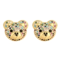 Hip hop teddy bear stud earrings with colorful rhinestones in gold setting - Gold Colored Zircon 1 Pair
