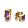 Elegant gold titanium steel hoop earrings featuring faceted purple glass stones - Gold Purple (KE108289-TGD)