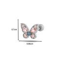 Silver bow cartilage stud with pink and blue zircons, size 0.7cm by 0.86cm - 6# Silver (Butterfly Style)