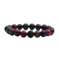 Mixed tiger eye and lava stone beaded bracelet for men and women on white background - 1-10MM Colorful Tiger Eye Stone + One Lava Stone