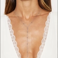 Elegant silver Y-shaped layered necklace with bead details worn on a model - Silver Minimalist Y-Shape Bead Style (0935)