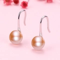 Elegant S925 silver hook earrings with round pink champagne natural pearls - White Gold / 5mm Pink Natural Pearl Earrings