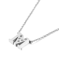 Silver stainless steel necklace with letter M pendant and shimmering rhinestones - Letter M Style (KN88589-KLB)