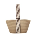 Minimalist woven cotton rope handbag with geometric patterned strap and wooden ring detail - Chevron / Khaki