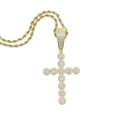 Hip hop style gold cross pendant necklace with clear zircon stones on a twist chain - Gold with 61cm Chain