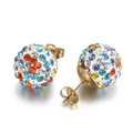 Boucles d'oreilles boules en cristal multicolore doré avec fermoirs papillons - 14mm / Or Multicolore (KE63294-Z)