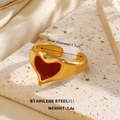 Anillo minimalista de oro y acero inoxidable con corazón rojo, 1,7 cm diámetro y 2,4 g - Estilo Elegante Corazón Abierto (1273)