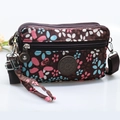 Brown nylon crossbody phone bag with floral patterns and adjustable shoulder strap - Coffee Floral