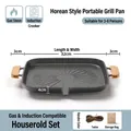 Maifan stone non-stick Korean BBQ grill pan with wooden handles, size 32x4cm for stove - Green Square [Universal Model] with Rope + Storage Bag