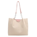 Large capacity tote bag in cream white and pink color block for office commute - No Pendant / Pink