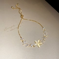 Vintage style gold flower bracelet with white opal stone and adjustable snake chain - 87# Gold White Cat Eye Flower Slider