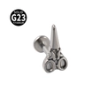Scissor shaped earring made of solid G23 titanium with polished silver finish - Scissors / Steel